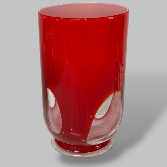Vintage 1970’s Large Red Cased Murano Vase